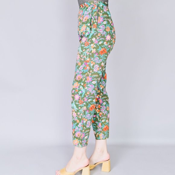 VINTAGE Vico Dritto Portofino High Waist Green Floral Pants 50s Retro  S - Picture 5 of 7